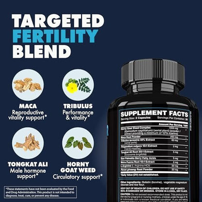 Conquer Sperma-Volumen-Booster – Männliches Nahrungsergänzungsmittel & Libido-Booster – Fruchtbarkeitsergänzung für Spermagesundheit & Testosteron-Booster – Maca-Wurzel, Bockshornklee & Tribulus – 60 Kapseln