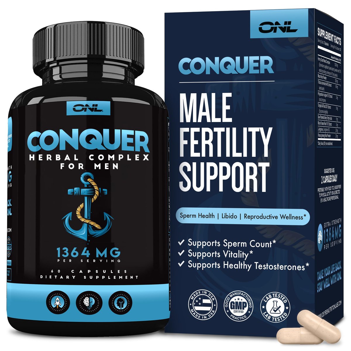 Conquer Sperma-Volumen-Booster – Männliches Nahrungsergänzungsmittel & Libido-Booster – Fruchtbarkeitsergänzung für Spermagesundheit & Testosteron-Booster – Maca-Wurzel, Bockshornklee & Tribulus – 60 Kapseln