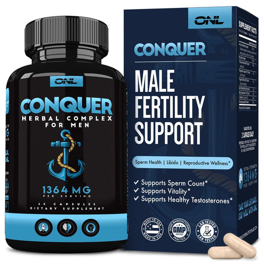 Conquer Sperma-Volumen-Booster – Männliches Nahrungsergänzungsmittel & Libido-Booster – Fruchtbarkeitsergänzung für Spermagesundheit & Testosteron-Booster – Maca-Wurzel, Bockshornklee & Tribulus – 60 Kapseln