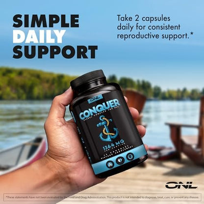 Conquer Sperma-Volumen-Booster – Männliches Nahrungsergänzungsmittel & Libido-Booster – Fruchtbarkeitsergänzung für Spermagesundheit & Testosteron-Booster – Maca-Wurzel, Bockshornklee & Tribulus – 60 Kapseln