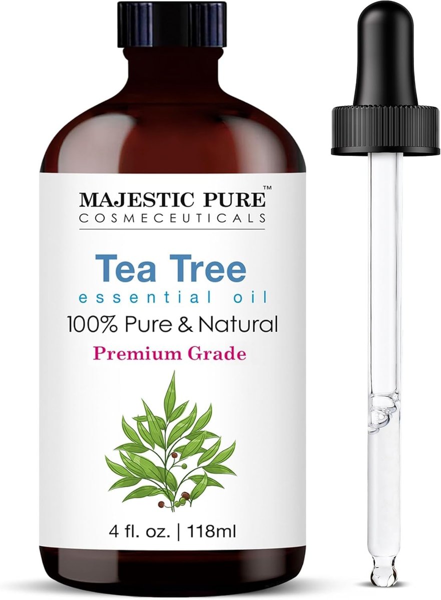 Majestic Pure Teebaumöl 100% rein und natürlich mit Glaspipette – 118 ml – Ätherisches Öl für Diffuser, Aromatherapie, Seifen- und Kerzenherstellung
