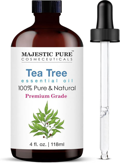 Majestic Pure Teebaumöl 100% rein und natürlich mit Glaspipette – 118 ml – Ätherisches Öl für Diffuser, Aromatherapie, Seifen- und Kerzenherstellung