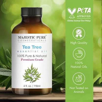 Majestic Pure Teebaumöl 100% rein und natürlich mit Glaspipette – 118 ml – Ätherisches Öl für Diffuser, Aromatherapie, Seifen- und Kerzenherstellung