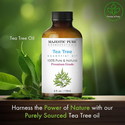Majestic Pure Teebaumöl 100% rein und natürlich mit Glaspipette – 118 ml – Ätherisches Öl für Diffuser, Aromatherapie, Seifen- und Kerzenherstellung