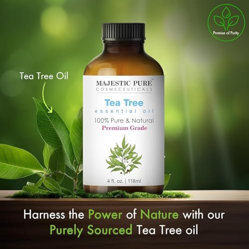 Majestic Pure Teebaumöl 100% rein und natürlich mit Glaspipette – 118 ml – Ätherisches Öl für Diffuser, Aromatherapie, Seifen- und Kerzenherstellung
