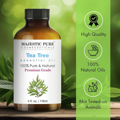 Majestic Pure Teebaumöl 100% rein und natürlich mit Glaspipette – 118 ml – Ätherisches Öl für Diffuser, Aromatherapie, Seifen- und Kerzenherstellung