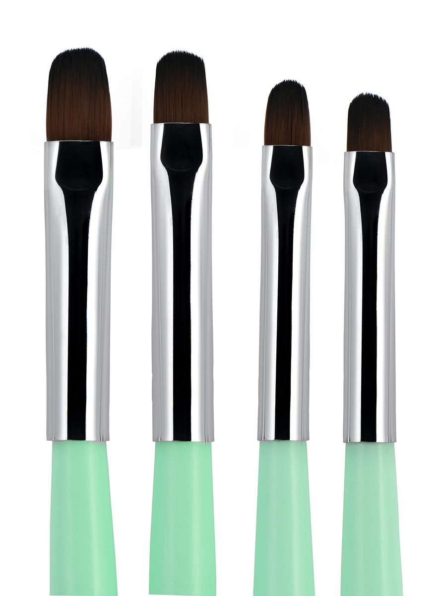 Beaute Galleria 4-teiliges Acryl-UV-Gel-PolyGel-Nagelkunst-Pinselset (Größen 6, 8, 10, 14) – Nagelspitzen-Malstift-Reinigungspinsel mit Holzgriff und Nylonhaaren