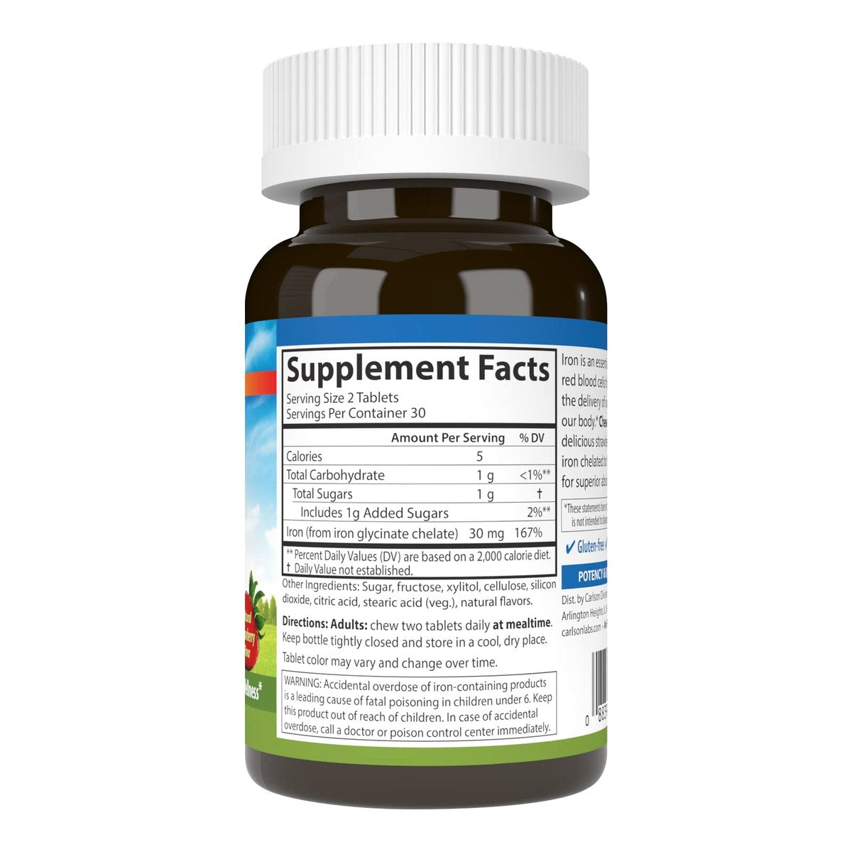 Carlson Kaubare Eisen Tabletten, 30 mg – Für Blutgesundheit, Energieproduktion und optimales Wohlbefinden, natürlicher Erdbeergeschmack, 60 Tabletten