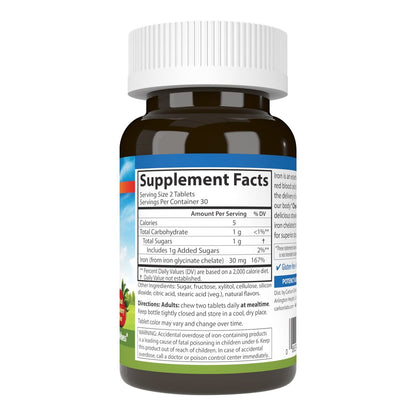 Carlson Kaubare Eisen Tabletten, 30 mg – Für Blutgesundheit, Energieproduktion und optimales Wohlbefinden, natürlicher Erdbeergeschmack, 60 Tabletten