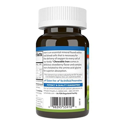 Carlson Kaubare Eisen Tabletten, 30 mg – Für Blutgesundheit, Energieproduktion und optimales Wohlbefinden, natürlicher Erdbeergeschmack, 60 Tabletten