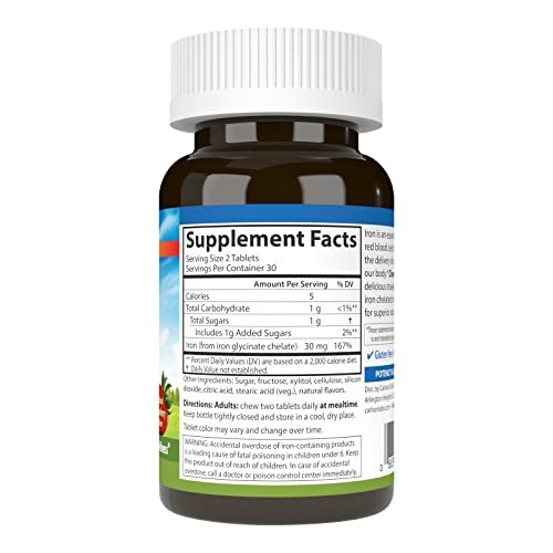 Carlson Kaubare Eisen Tabletten, 30 mg – Für Blutgesundheit, Energieproduktion und optimales Wohlbefinden, natürlicher Erdbeergeschmack, 60 Tabletten