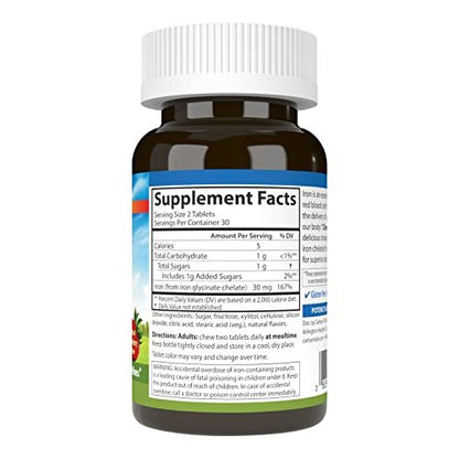 Carlson Kaubare Eisen Tabletten, 30 mg – Für Blutgesundheit, Energieproduktion und optimales Wohlbefinden, natürlicher Erdbeergeschmack, 60 Tabletten