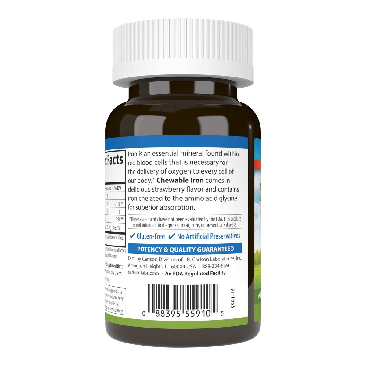 Carlson Kaubare Eisen Tabletten, 30 mg – Für Blutgesundheit, Energieproduktion und optimales Wohlbefinden, natürlicher Erdbeergeschmack, 60 Tabletten