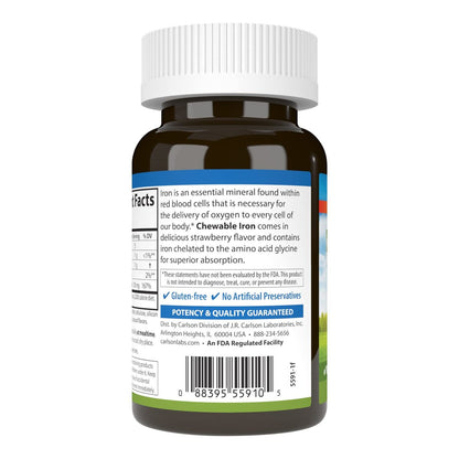 Carlson Kaubare Eisen Tabletten, 30 mg – Für Blutgesundheit, Energieproduktion und optimales Wohlbefinden, natürlicher Erdbeergeschmack, 60 Tabletten