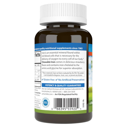 Carlson Kaubare Eisen Tabletten, 30 mg, Hervorragende Absorption, Blutgesundheit, Energieproduktion & Optimales Wohlbefinden, Natürlicher Erdbeergeschmack, 120 Tabletten
