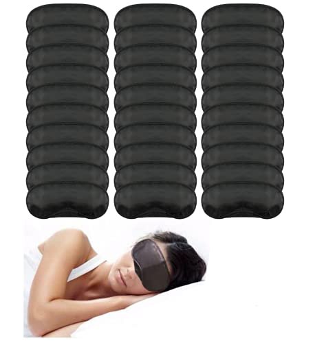 30er-Pack Schlafmasken – Augenmaske für Erwachsene und Kinder mit Nasensteg und verstellbarem Band, schwarz, Nylon