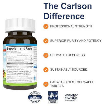 Carlson - Kautabletten Eisen für Kinder, 15 mg, hervorragende Aufnahme, Blutgesundheit, Energieproduktion und optimales Wohlbefinden, natürlicher Erdbeergeschmack, 60 Tabletten
