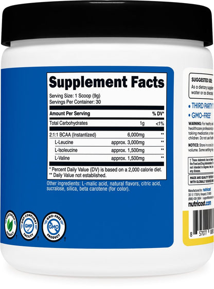Nutricost BCAA Pulver (Ananas, 30 Portionen) - Optimales 2:1:1 Verhältnis