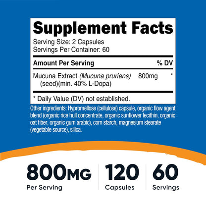 Nutricost Mucuna Pruriens 400mg, 120 Kapseln – 800mg pro Portion, vegane Kapseln, aus Mucuna-Puriens-Samen