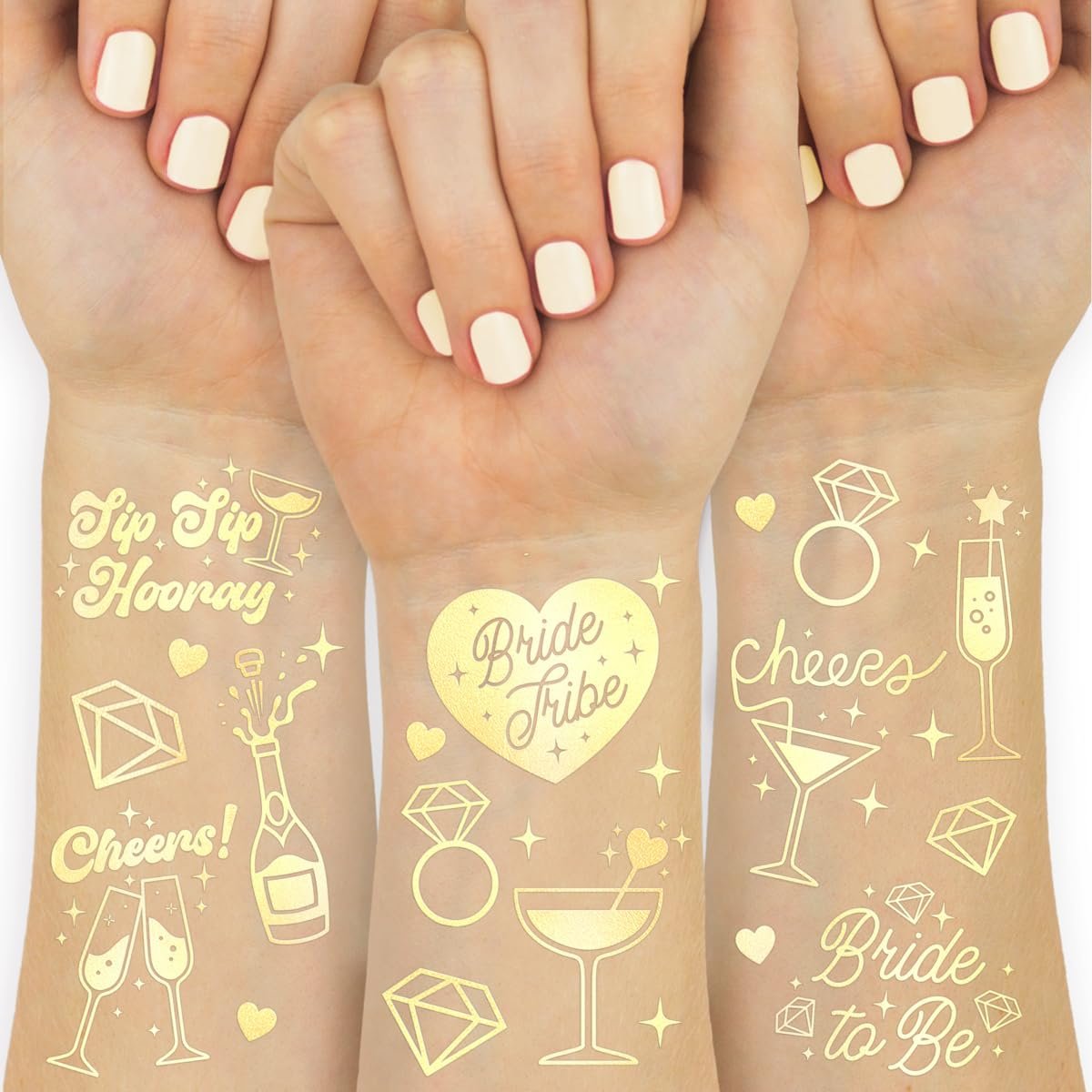 xo, Fetti Gold Bachelorette Tattoos, 54 Stück | Party-Zubehör, Braut-Tribe-Tempotattoos, metallische Brautparty-Accessoires, Geschenk für Brautjungfern