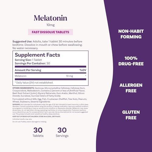 Natrol Melatonin 10 mg schnell lösliche Tabletten – 60 Zitrus-Tabletten für erholsamen Schlaf bei Erwachsenen