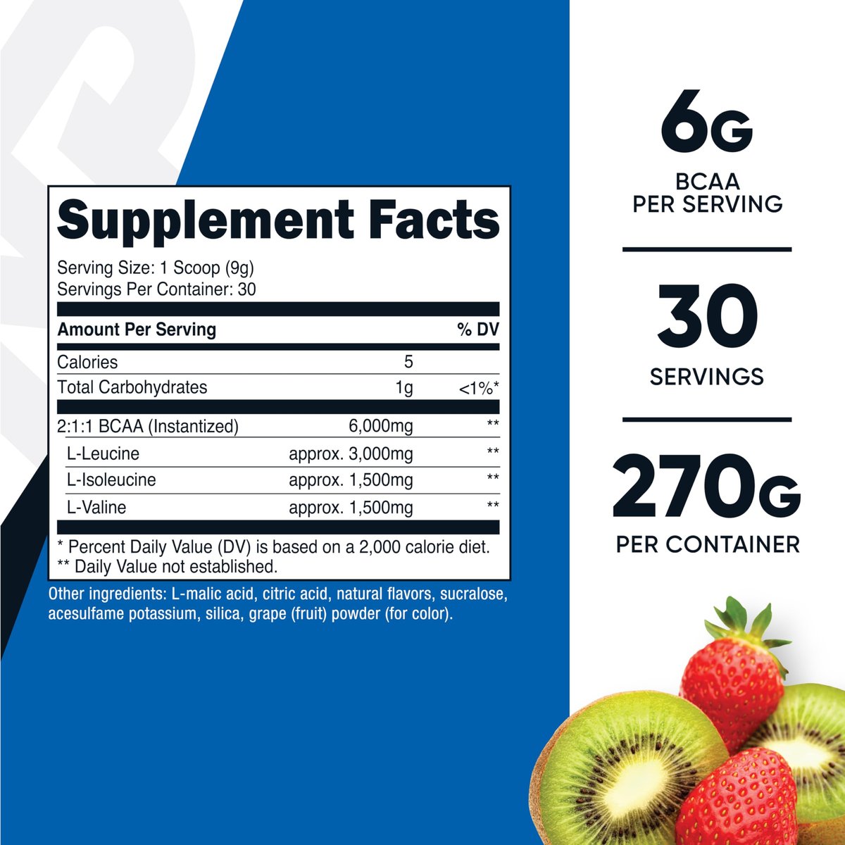 Nutricost BCAA Pulver (Erdbeer-Kiwi, 30 Portionen) - Optimales 2:1:1 Verhältnis