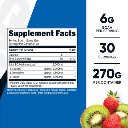 Nutricost BCAA Pulver (Erdbeer-Kiwi, 30 Portionen) - Optimales 2:1:1 Verhältnis