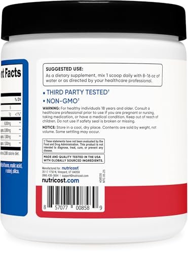 Nutricost BCAA Pulver (Erdbeer-Kiwi, 30 Portionen) - Optimales 2:1:1 Verhältnis