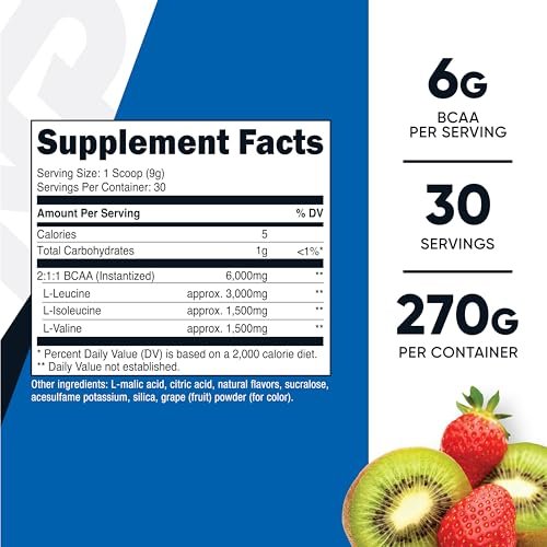 Nutricost BCAA Pulver (Erdbeer-Kiwi, 30 Portionen) - Optimales 2:1:1 Verhältnis