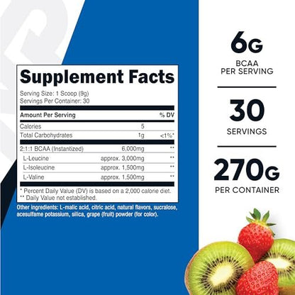 Nutricost BCAA Pulver (Erdbeer-Kiwi, 30 Portionen) - Optimales 2:1:1 Verhältnis