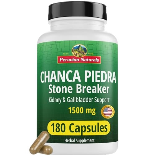 Peruvian Naturals Chanca Piedra Steinbrecher 180 Kapseln - Nierensteinlöser & Gallenblase - 1500 mg pro Portion - Chancapiedra Steinbrecher für Blasenreinigung & Harntrakt - Vegan, Nicht GVO