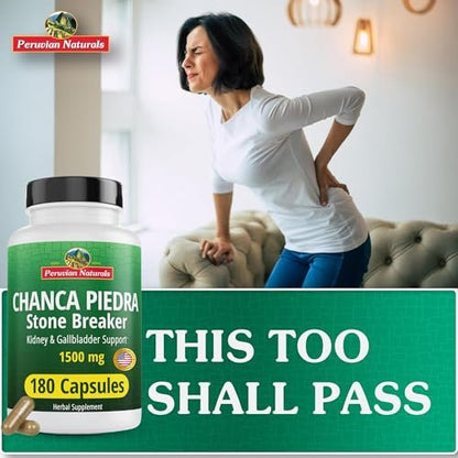 Peruvian Naturals Chanca Piedra Steinbrecher 180 Kapseln - Nierensteinlöser & Gallenblase - 1500 mg pro Portion - Chancapiedra Steinbrecher für Blasenreinigung & Harntrakt - Vegan, Nicht GVO