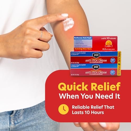 Berkley Jensen Maximum Strength Anti-Itch Cream (4 oz.) mit beruhigender Aloe Vera, 1% Hydrocortison Juckreizlinderung bei Ekzemen, Psoriasis, Insektenstichen, Giftefeu, Eichen und Sumach, 2er-Pack (2 x 2 oz.)