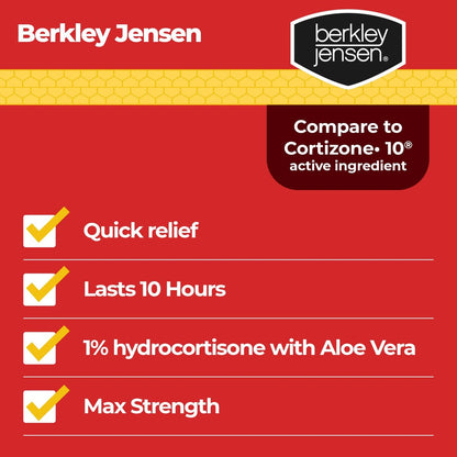 Berkley Jensen Maximum Strength Anti-Itch Cream (4 oz.) mit beruhigender Aloe Vera, 1% Hydrocortison Juckreizlinderung bei Ekzemen, Psoriasis, Insektenstichen, Giftefeu, Eichen und Sumach, 2er-Pack (2 x 2 oz.)