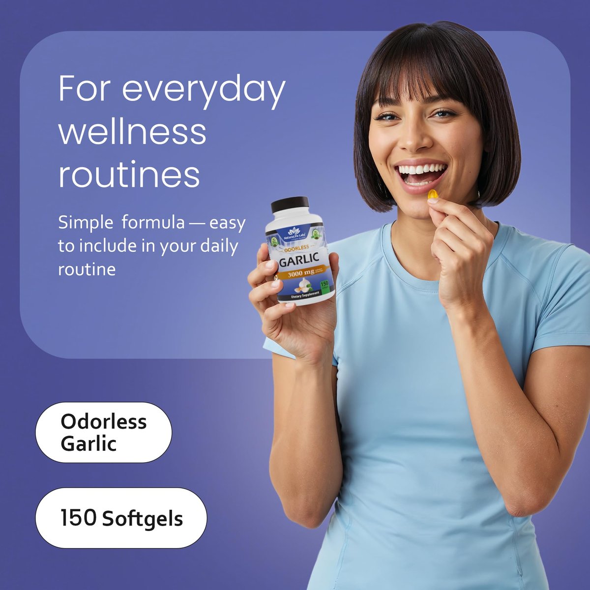 NaturaLife Labs Geruchloses Knoblauchöl – Konzentrierter 100:1 Knoblauchextrakt mit Olivenöl – 150 Softgels – Nicht-GVO, glutenfrei