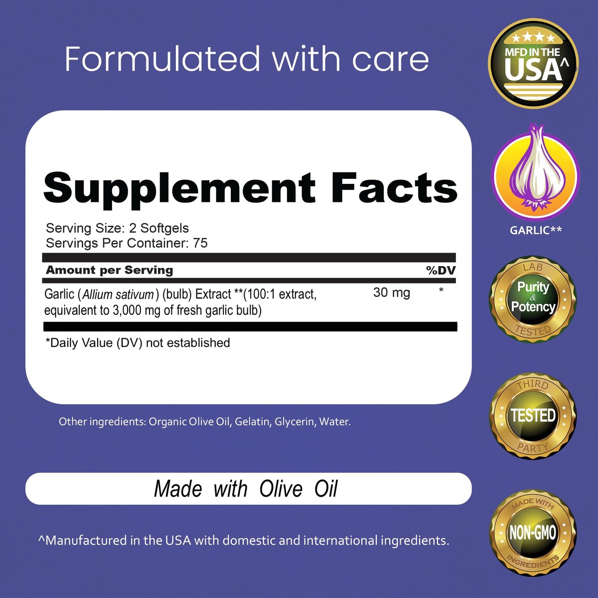 NaturaLife Labs Geruchloses Knoblauchöl – Konzentrierter 100:1 Knoblauchextrakt mit Olivenöl – 150 Softgels – Nicht-GVO, glutenfrei