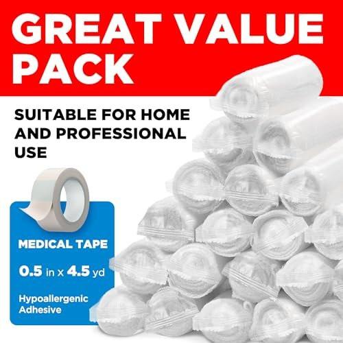 Premium Mullbinden - 20er Pack - 10 cm x 3,7 m Erste Hilfe Verbandmull - Einzeln verpackt + Gratis Tape - Atmungsaktive Mullbinde für Wunden