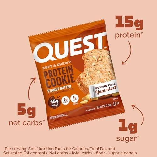 Quest Nutrition Protein Cookie Erdnussbutter – 15 g Protein, 1 g Zucker, 5 g Netto-Kohlenhydrate, keto-freundlich, 4er-Pack