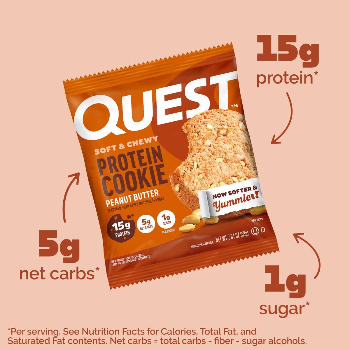Quest Nutrition Protein Cookie Erdnussbutter – 15 g Protein, 1 g Zucker, 5 g Netto-Kohlenhydrate, keto-freundlich, 4er-Pack