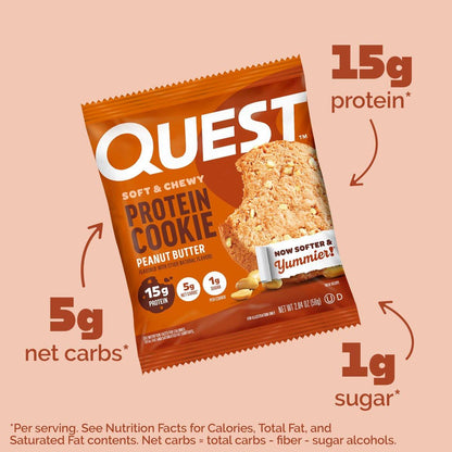 Quest Nutrition Protein Cookie Erdnussbutter – 15 g Protein, 1 g Zucker, 5 g Netto-Kohlenhydrate, keto-freundlich, 4er-Pack