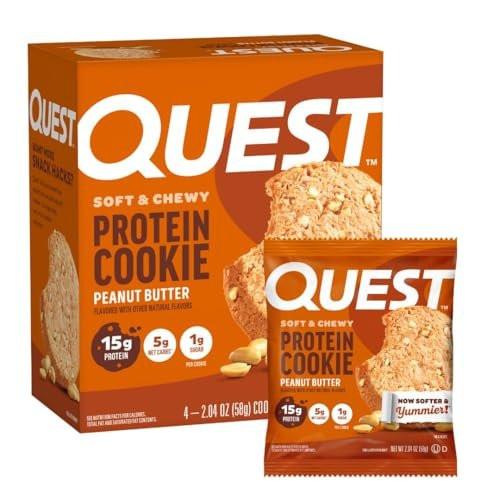 Quest Nutrition Protein Cookie Erdnussbutter – 15 g Protein, 1 g Zucker, 5 g Netto-Kohlenhydrate, keto-freundlich, 4er-Pack