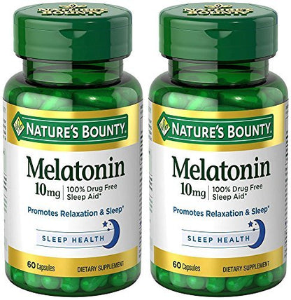 Nature's Bounty Melatonin 10 mg, 2 Flaschen (60 Kapseln) – Schlafhilfe