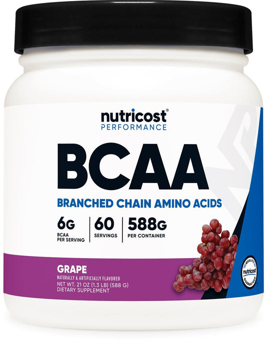 Nutricost BCAA Pulver (Traube, 60 Portionen) - Optimales 2:1:1 Verhältnis, Vegetarierfreundlich, Non-GMO, Glutenfrei