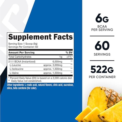 Nutricost BCAA Pulver (Ananas, 60 Portionen) - Optimales 2:1:1 Verhältnis