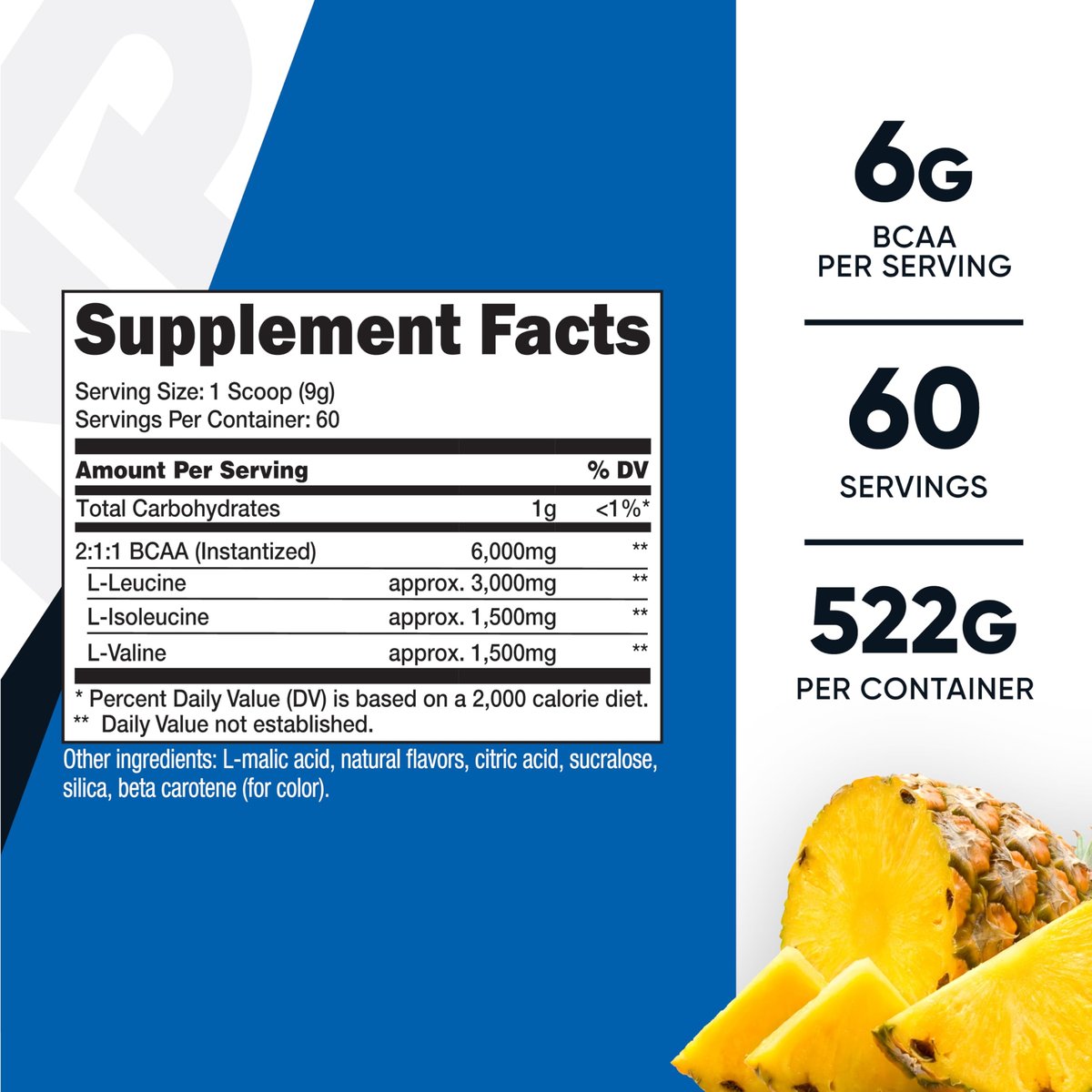 Nutricost BCAA Pulver (Ananas, 60 Portionen) - Optimales 2:1:1 Verhältnis
