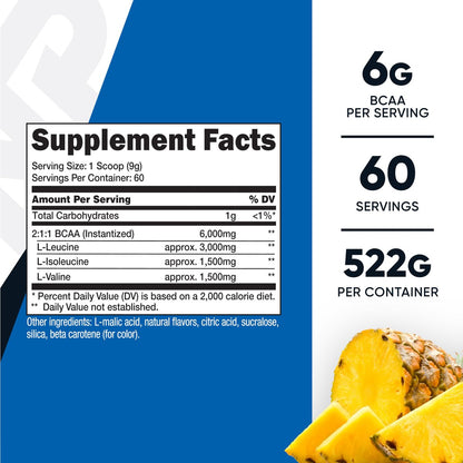 Nutricost BCAA Pulver (Ananas, 60 Portionen) - Optimales 2:1:1 Verhältnis
