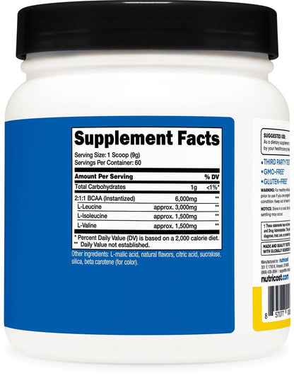 Nutricost BCAA Pulver (Ananas, 60 Portionen) - Optimales 2:1:1 Verhältnis