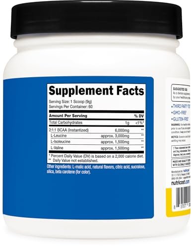 Nutricost BCAA Pulver (Ananas, 60 Portionen) - Optimales 2:1:1 Verhältnis