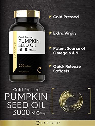 Carlyle Kürbiskernöl Kapseln | 3000 mg | 200 Softgels | Essentielle Fettsäuren | Kaltgepresstes Nahrungsergänzungsmittel | Nicht-GVO und glutenfrei