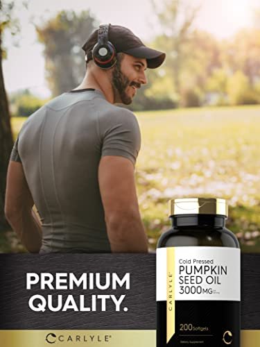 Carlyle Kürbiskernöl Kapseln | 3000 mg | 200 Softgels | Essentielle Fettsäuren | Kaltgepresstes Nahrungsergänzungsmittel | Nicht-GVO und glutenfrei
